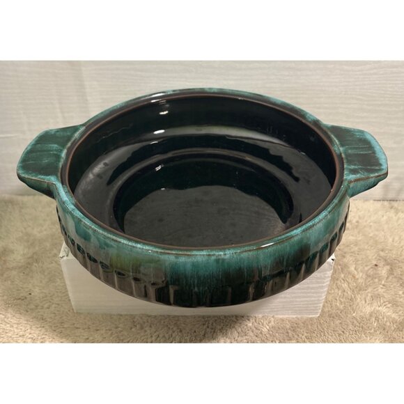 Blue Mountain Pottery Casserole Dish W/ Lid BMP Green Drip Glaze Handles MCM 9" - Picture 5 of 9
